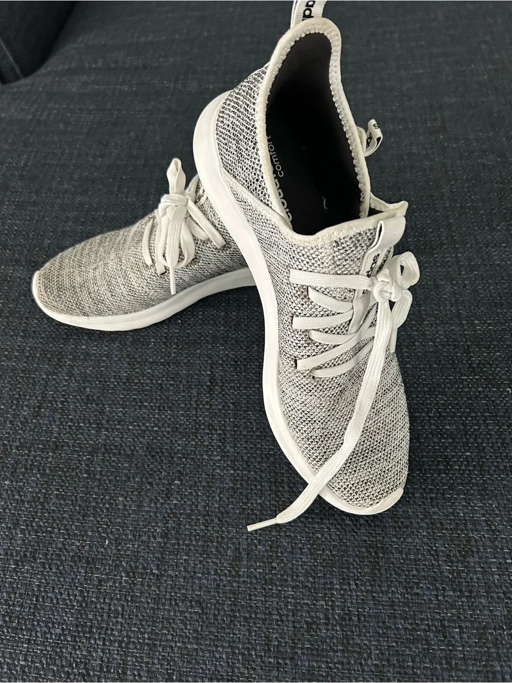 Adidas Women's Light Gray Knit Lace-Up Sneakers.Size 9